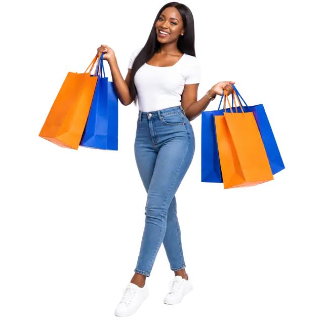 Customer holding Zeeab Varieties shopping bags