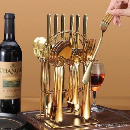 24pcs Gold Cutlery set with stand